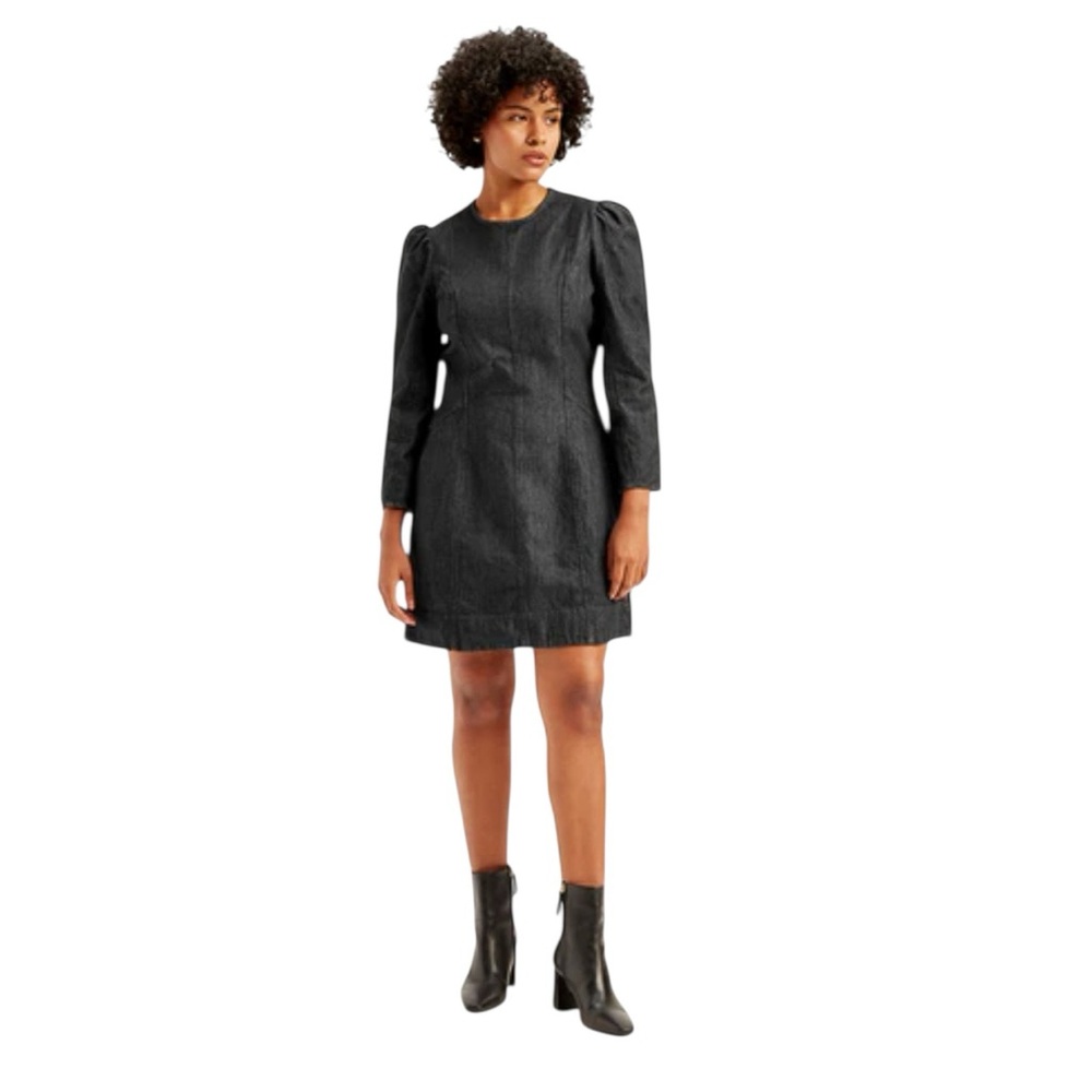 Studio Black Long-Sleeve Mini Dress with Puff Shoulders‎